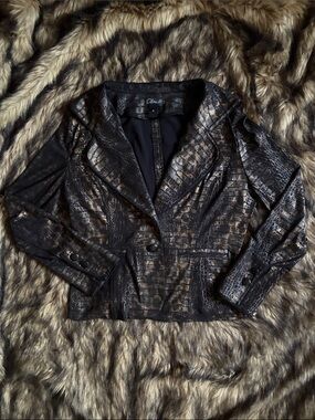Clara S. Black Blazer with Metallic Bronze Croc-Embossed Finish Size M